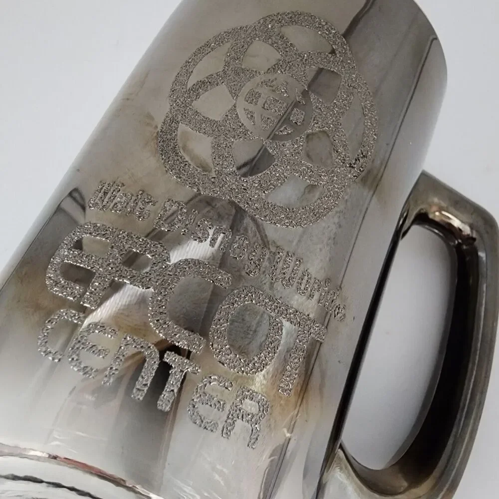 Vintage Disney World Glass Mug Stein Epcot Center Handle Silver Mirrored Etched